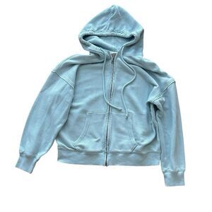 American Eagle Light Blue Waffle Knit Full Zip Up Hoodie Women's Size XS/S